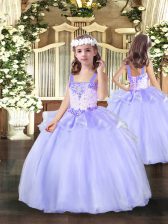  Floor Length Lavender Child Pageant Dress Straps Sleeveless Lace Up