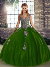 Dazzling Olive Green Sleeveless Beading and Appliques Floor Length Sweet 16 Quinceanera Dress
