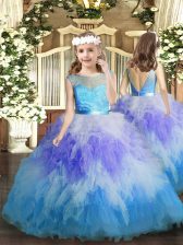 Customized Multi-color Tulle Backless Little Girls Pageant Dress Sleeveless Floor Length Ruffles