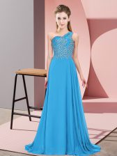  Blue Prom Dress Prom and Party with Beading One Shoulder Sleeveless Side Zipper