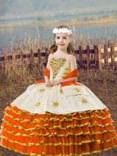  Sleeveless Lace Up Floor Length Beading and Embroidery and Ruffled Layers Little Girls Pageant Gowns