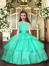  Turquoise Sleeveless Organza Lace Up Pageant Gowns For Girls for Party and Wedding Party