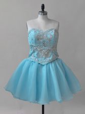 Perfect Mini Length Lace Up Prom Dress Baby Blue for Prom and Party with Beading