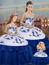 Fancy Sweetheart Sleeveless Lace Up Quinceanera Gown Royal Blue Tulle