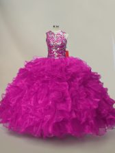 Designer Organza Sleeveless Floor Length Quinceanera Gown and Ruffles and Sequins