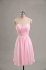 High End Sleeveless Chiffon Knee Length Zipper Prom Dress in Baby Pink with Ruching