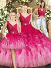 Amazing Multi-color Lace Up V-neck Beading and Ruffles Sweet 16 Quinceanera Dress Tulle Sleeveless