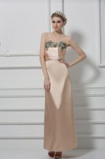 Custom Fit Sweetheart Sleeveless Prom Party Dress Floor Length Lace and Appliques Champagne Satin