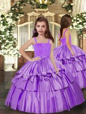  Floor Length Lavender Pageant Dress Womens Sleeveless Ruffled Layers