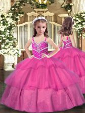  Sleeveless Beading and Ruffled Layers Lace Up Pageant Gowns For Girls