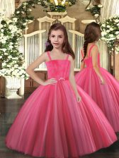  Beading Pageant Dress for Girls Hot Pink Lace Up Sleeveless Floor Length