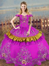 Glorious Purple Sleeveless Embroidery Floor Length 15th Birthday Dress