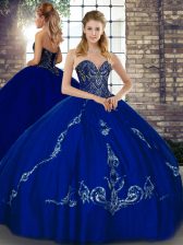 Lovely Sleeveless Floor Length Beading and Embroidery Lace Up 15 Quinceanera Dress with Royal Blue