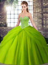 Customized Ball Gowns Tulle Sweetheart Sleeveless Beading and Pick Ups Lace Up Quinceanera Gowns Brush Train