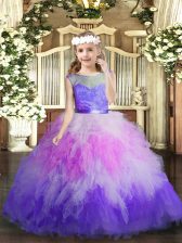 Popular Multi-color V-neck Backless Lace and Ruffles Kids Pageant Dress Sleeveless