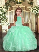 Elegant Sleeveless Organza Backless Kids Pageant Dress in Apple Green with Beading