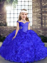 Fashionable Royal Blue Straps Neckline Beading Kids Pageant Dress Sleeveless Lace Up