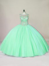 Fancy Tulle Sleeveless Floor Length Quinceanera Dress and Beading