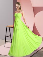 Traditional Yellow Green Chiffon Lace Up Prom Party Dress Sleeveless Floor Length Ruching