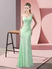Deluxe Apple Green Criss Cross One Shoulder Beading and Lace Prom Party Dress Lace Sleeveless