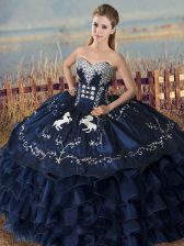  Navy Blue Sweet 16 Quinceanera Dress Sweet 16 and Quinceanera with Embroidery and Ruffles Sweetheart Sleeveless Lace Up
