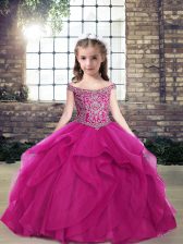  Floor Length Ball Gowns Sleeveless Fuchsia Kids Pageant Dress Lace Up