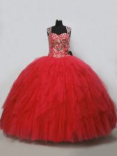 Glamorous Sleeveless Lace Up Floor Length Beading and Ruffles 15th Birthday Dress