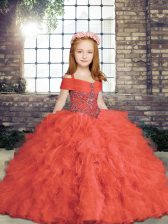 Floor Length Red Pageant Dresses Straps Sleeveless Lace Up