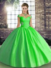 Dramatic Green Ball Gowns Beading Quinceanera Gown Lace Up Tulle Sleeveless Floor Length