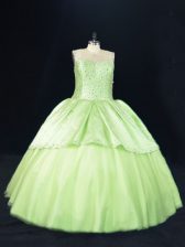 Unique Beading Ball Gown Prom Dress Yellow Green Lace Up Sleeveless Floor Length