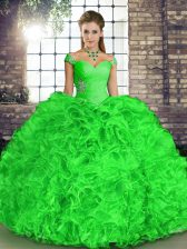  Green Off The Shoulder Neckline Beading and Ruffles Vestidos de Quinceanera Sleeveless Lace Up