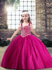 Eye-catching Straps Sleeveless Lace Up Little Girl Pageant Dress Fuchsia Tulle
