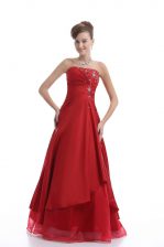 Graceful Floor Length Lace Up Evening Dress Red for Prom and Party and Military Ball with Embroidery