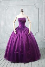 Exquisite Sleeveless Floor Length Beading Lace Up Sweet 16 Quinceanera Dress with Purple