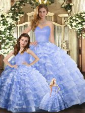 Customized Sweetheart Sleeveless Lace Up Quince Ball Gowns Lavender Organza