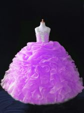 Top Selling Organza Straps Sleeveless Zipper Beading and Ruffles and Pick Ups Little Girls Pageant Dress Wholesale in Lilac