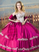 Hot Selling Fuchsia Sweetheart Neckline Beading and Embroidery Quinceanera Dress Sleeveless Lace Up