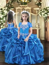  Floor Length Baby Blue Pageant Dress for Teens Straps Sleeveless Lace Up