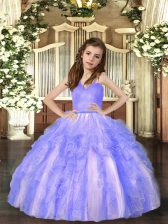  Straps Sleeveless Lace Up Child Pageant Dress Lavender Tulle