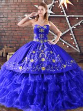  Royal Blue Sleeveless Organza Lace Up Quinceanera Gowns