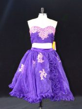 Sophisticated Purple Two Pieces Sweetheart Sleeveless Organza Mini Length Zipper Appliques and Ruffles Dress for Prom