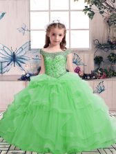  Ball Gowns Beading Pageant Dresses Lace Up Tulle Sleeveless Floor Length