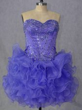 Sweet Lavender Sleeveless Beading and Ruffles Mini Length Prom Gown