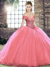 Graceful Watermelon Red Sleeveless Beading Lace Up Sweet 16 Dresses