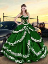  Dark Green Ball Gowns Satin Sweetheart Sleeveless Appliques and Ruffled Layers Floor Length Lace Up Sweet 16 Dresses
