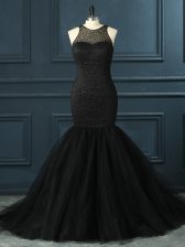  Black Prom Party Dress Prom and Party and Military Ball with Beading Scoop Sleeveless Zipper