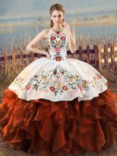  Rust Red Sleeveless Organza Lace Up Quinceanera Gowns for Sweet 16 and Quinceanera
