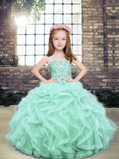  Tulle Sleeveless Floor Length Little Girl Pageant Gowns and Beading and Ruffles