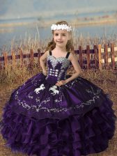  Sleeveless Embroidery and Ruffled Layers Lace Up Little Girls Pageant Gowns