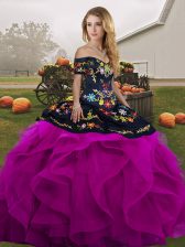  Black And Purple Quinceanera Dress Military Ball and Sweet 16 and Quinceanera with Embroidery and Ruffles Off The Shoulder Sleeveless Lace Up